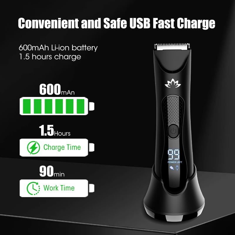 Suttik Manscape Body & Pubic Hair Trimmer for Men, Groin & Ball Trimmer Men, Electric Razor Bikini Trimmer, Body Groomer Ball Shaver for Smooth Wet/Dry Shaving, Led Light - Image 5